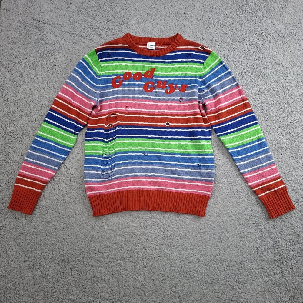 Spirit Halloween Chucky Good Guys Striped Distressed Sweater Adult S Colorblock